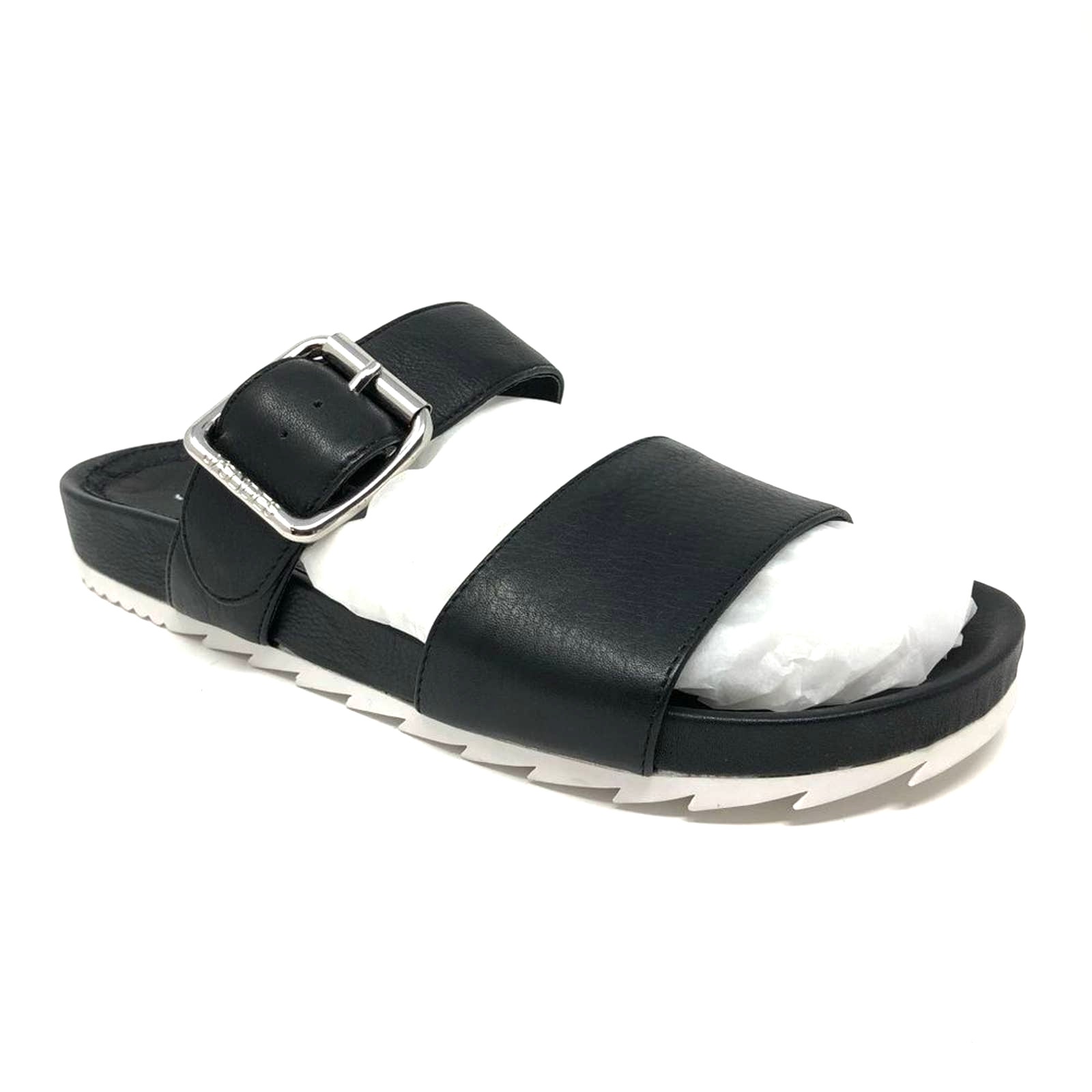 J Slides Essie Essentials Classic Buckle Sandal Black Size 8 Leather New